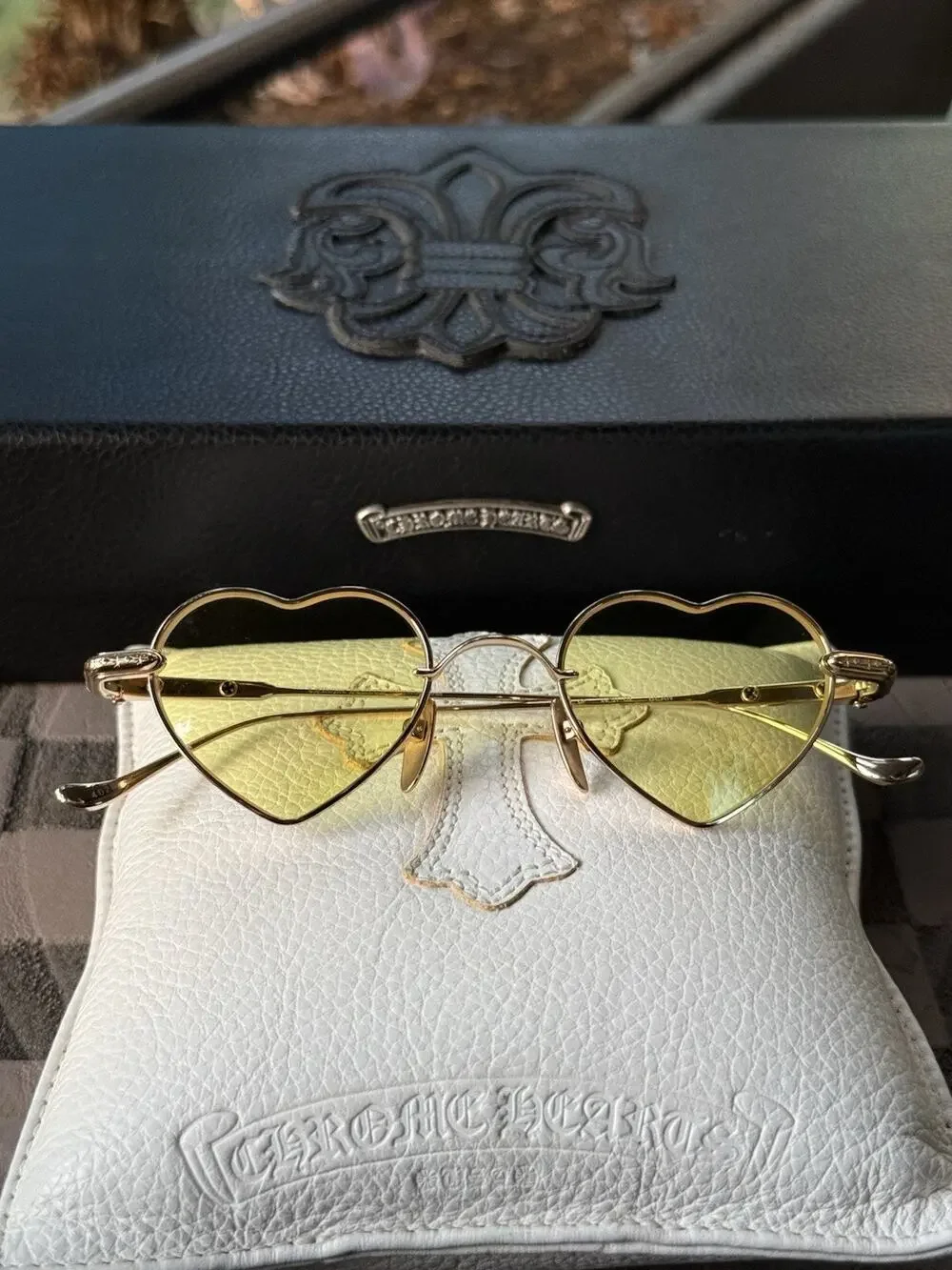 Chrome Hearts BEAN Heart Sunglasses Gold Plated Yellow Factory Lenses Rare 2018
